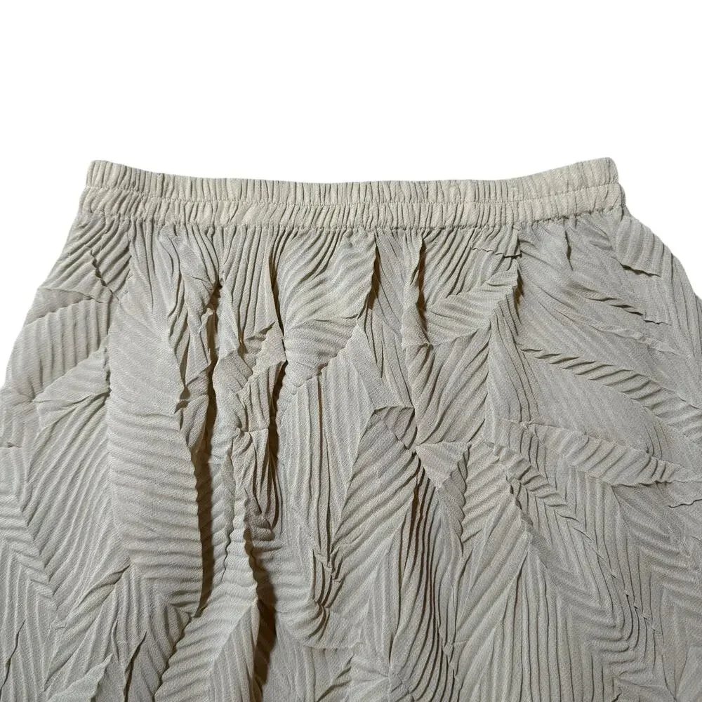 Vintage Han Feng Pleated Mini Skirt Textured Semi Sheer Cream USA Size Small